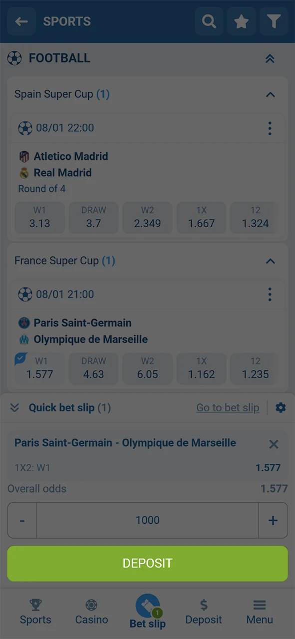 Finalize your 1xBet Android bet and monitor progress in your personal history.