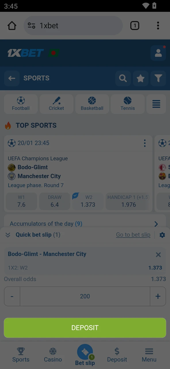 Confirm the bet and track it in your 1xBet android history.