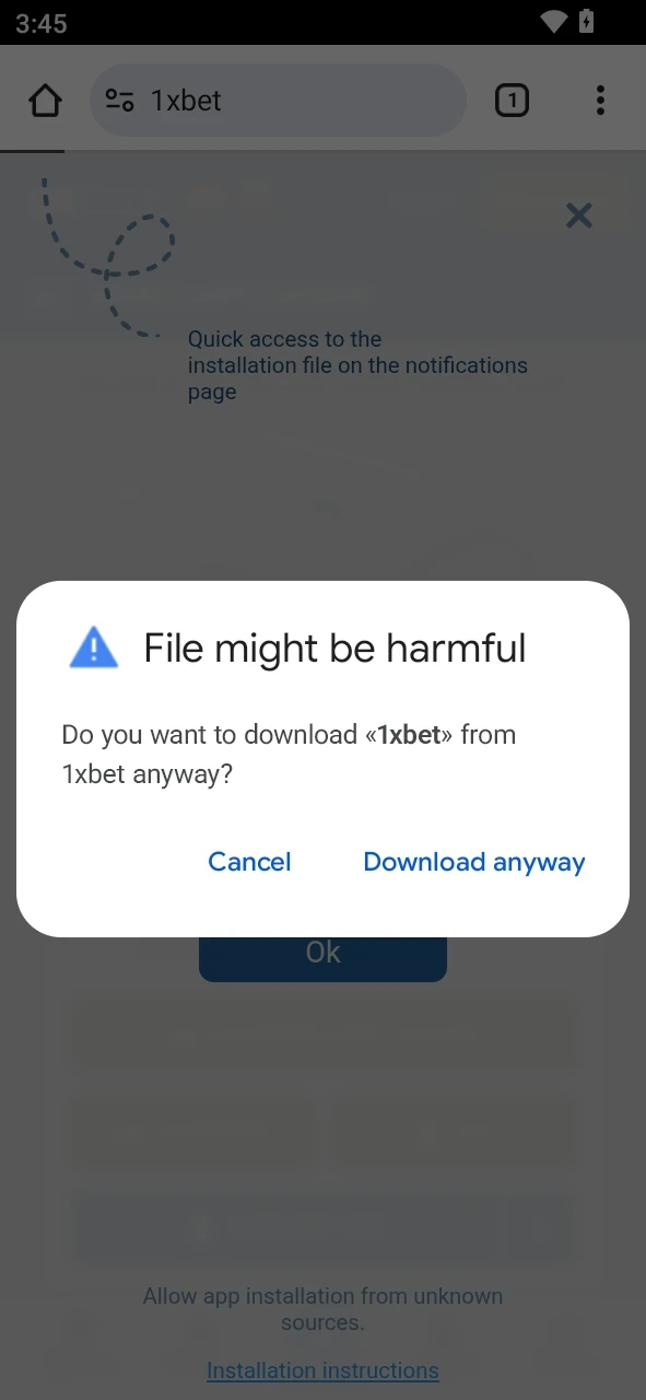 Download the 1xBet APK file directly to your mobile device for easy access.