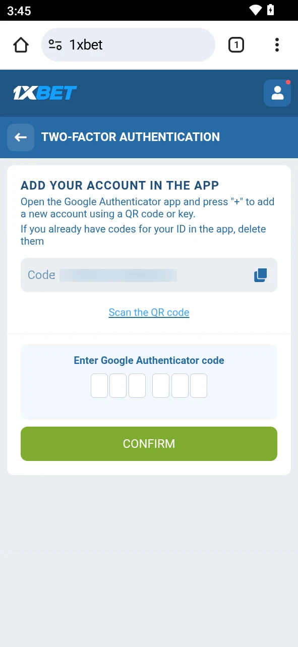 Enable biometric login for faster and more secure access to the 1xBet android app.