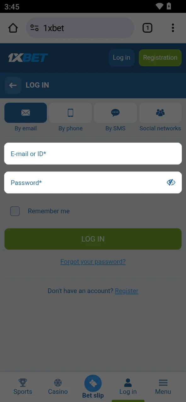 Open the 1xBet android app and enter your credentials to access your account.