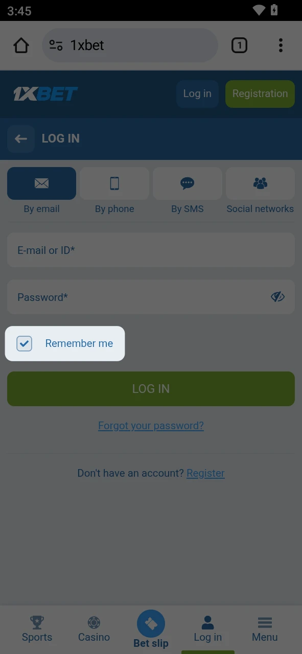 Activate the remember me option on your 1xBet android device for convenience.