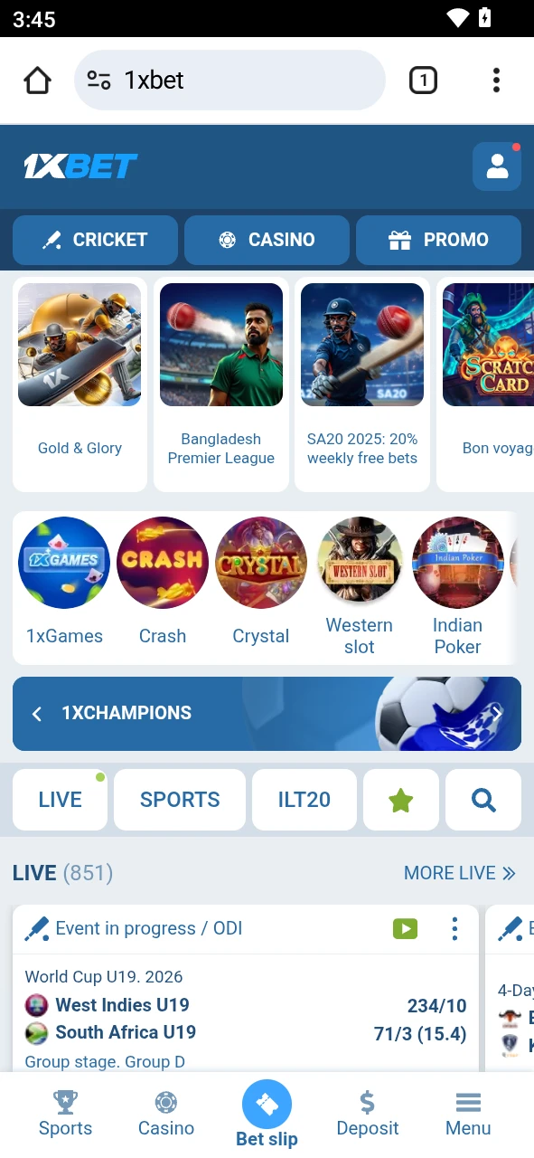 Select Pakistan and PKR to ensure localized features in the 1xBet android app.