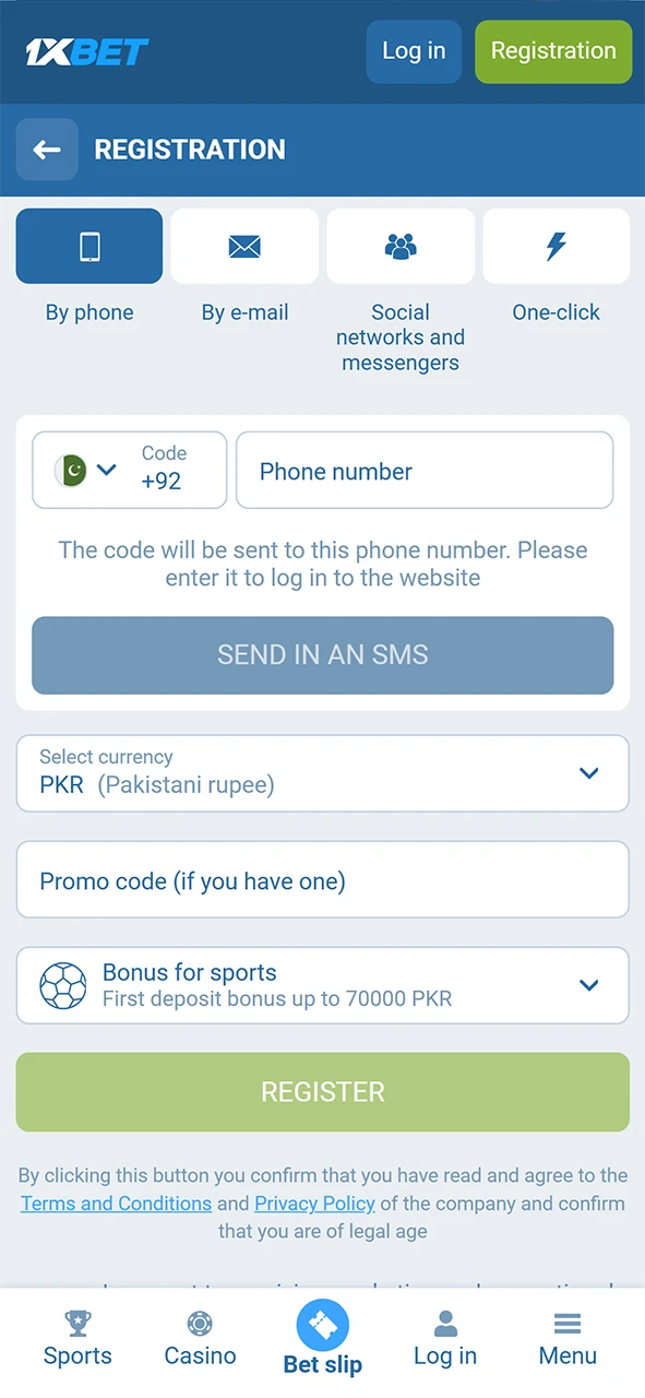 Complete the quick registration process on the 1xBet android software to start.