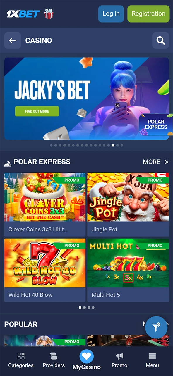 Play popular casino games and win big in the 1xBet Android app.