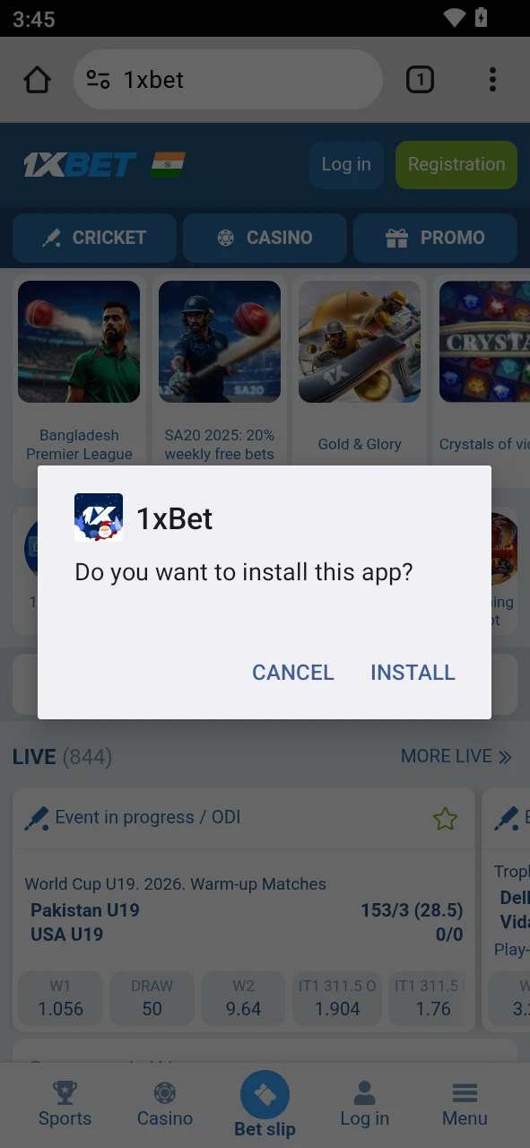 Launch the downloaded Android file to complete the 1xBet App setup.