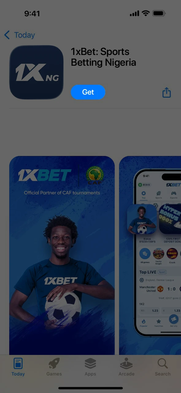 Confirm the iOS setup to begin downloading the 1xBet app.