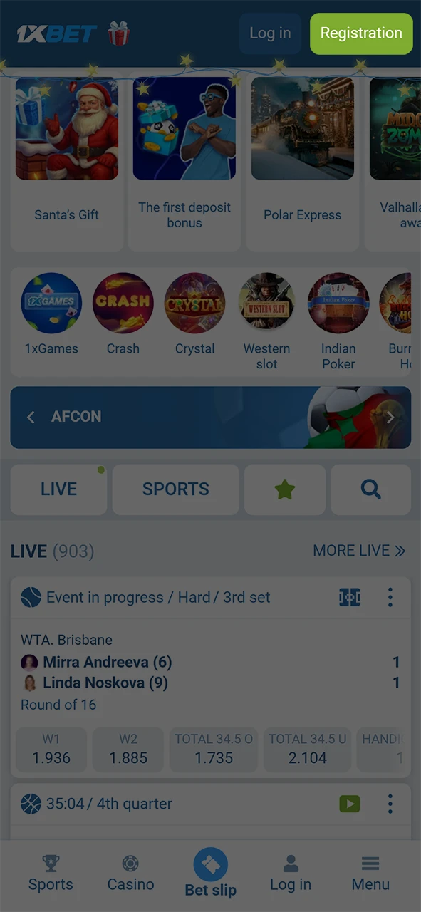 Select a convenient 1xBet App registration method like phone or social media.