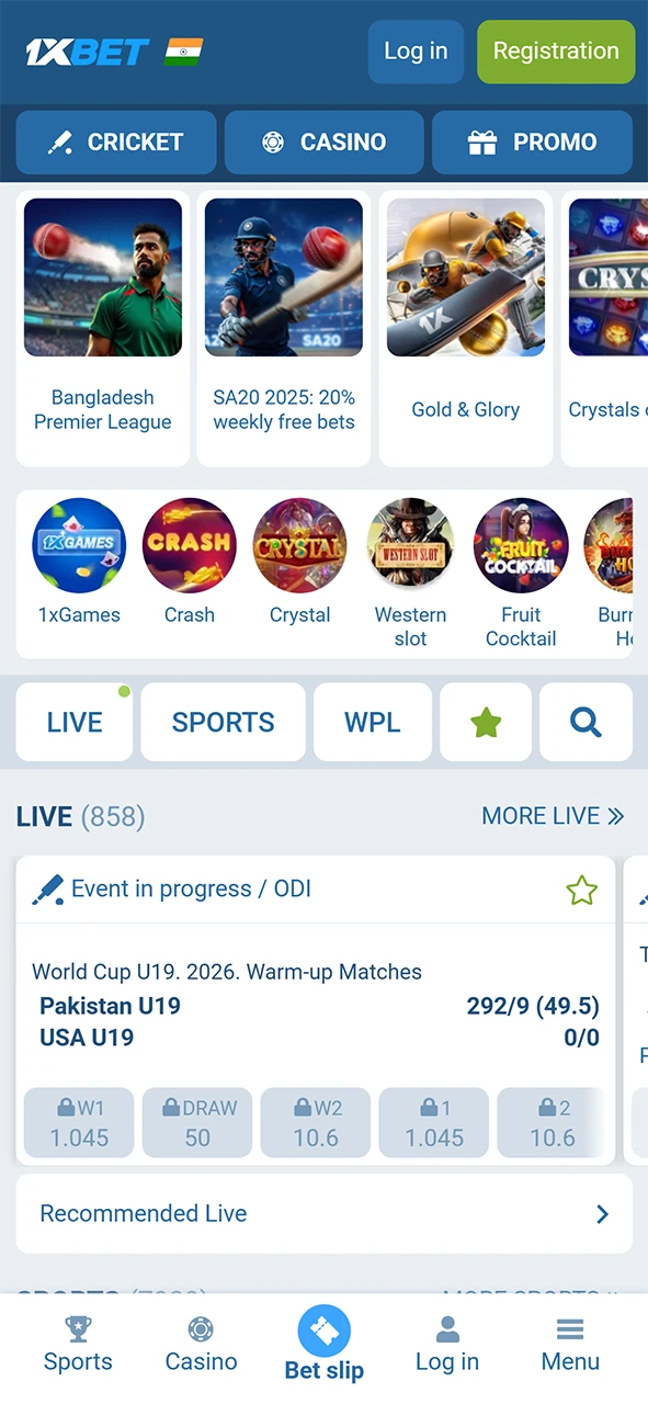 Launch the 1xBet App to begin your mobile Registration process.