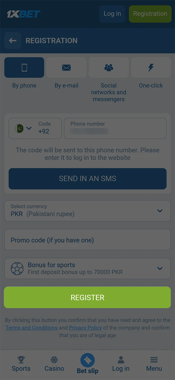 Confirm the registration form to create your new 1xBet app account instantly.