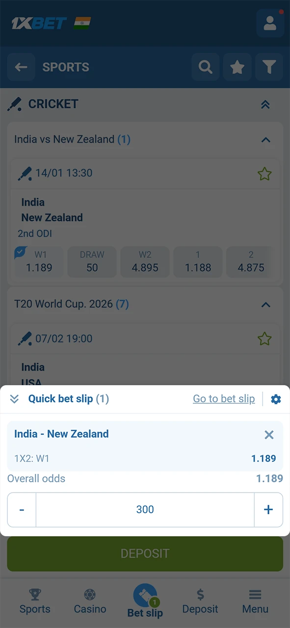 Set your stake amount and choose your preferred 1xBet Betting style.