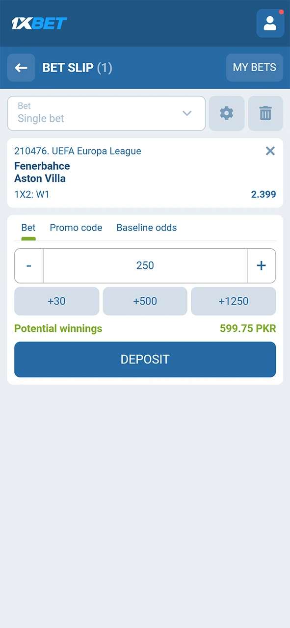 Track your bet in the specialized bets section of the 1xBet app.