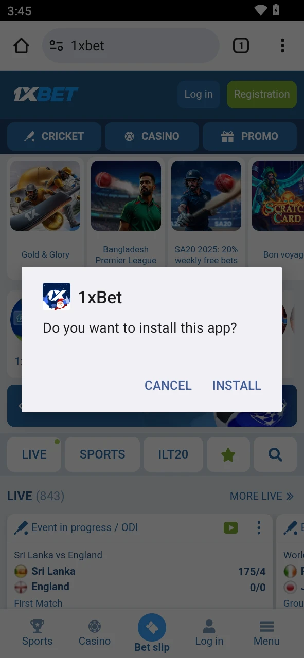 Open the file and tap confirm to install the 1xBet android app on your phone.