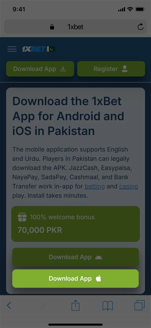 Use the official link to start the 1xBet iOS app installation process.