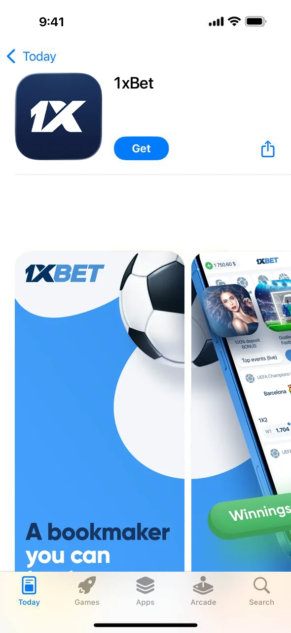 Open the App Store profile to find the 1xBet iOS application.