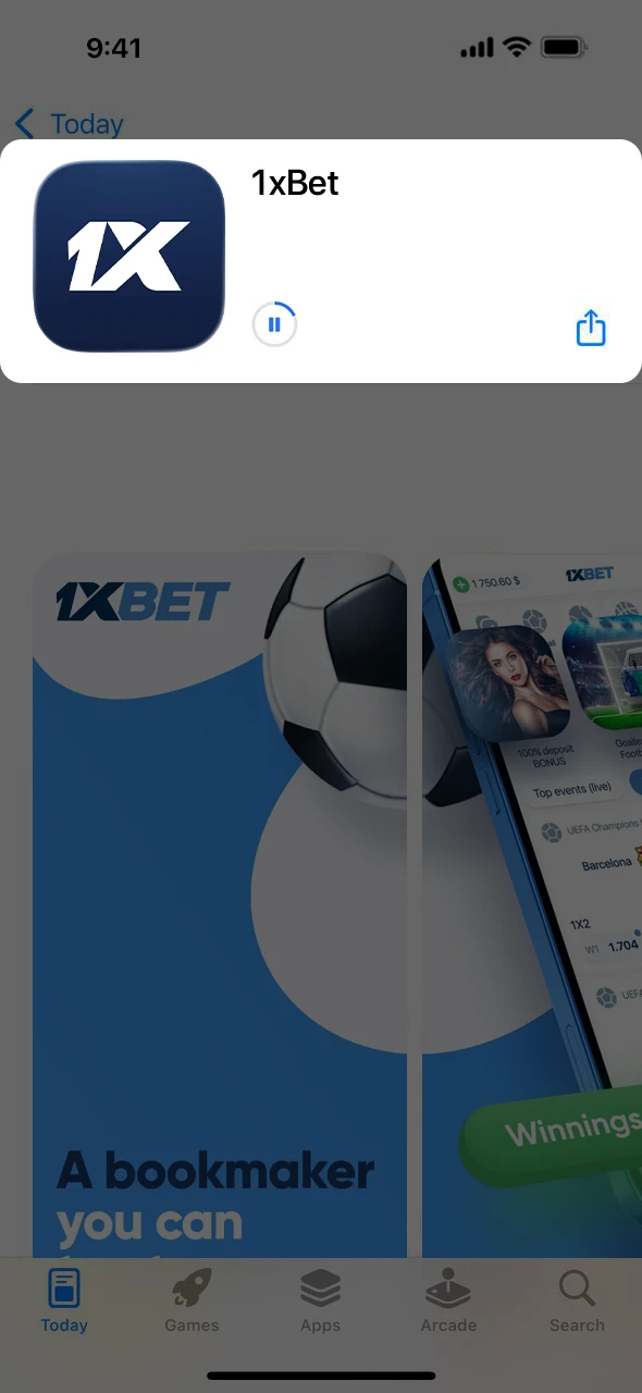 Wait for the automatic download and installation of the 1xBet iOS software.