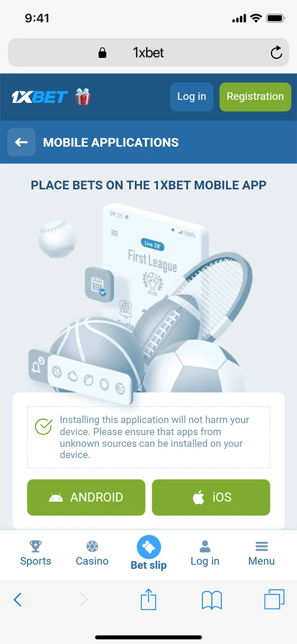 Navigate to the 1xBet iOS download page using your mobile Safari browser.