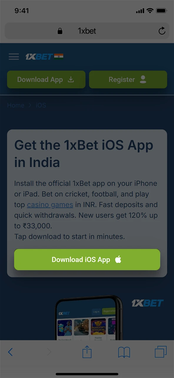 Tap the dedicated download button to get the 1xBet iOS application.