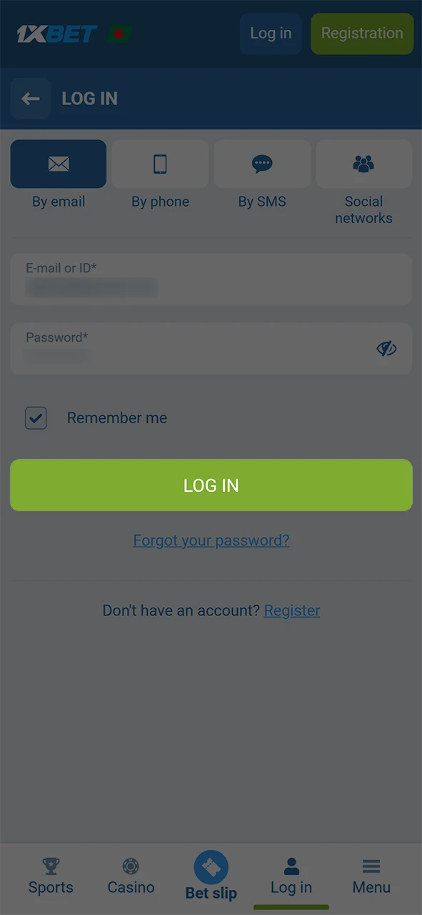 Tap the button to login and continue your 1xBet betting activities.
