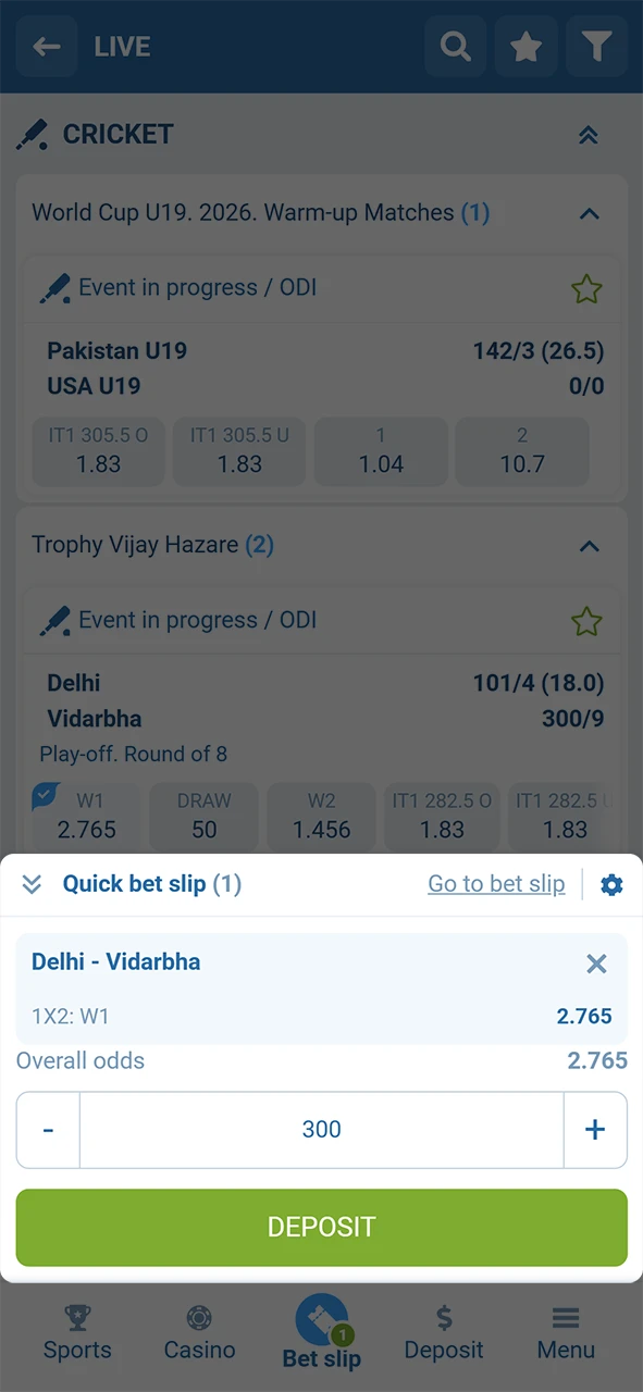 Finalize your 1xBet Bet by choosing your stake on the slip.