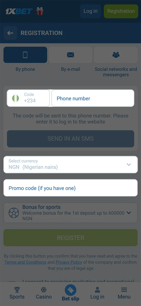 Provide your personal data in the 1xBet and choose your local account currency.