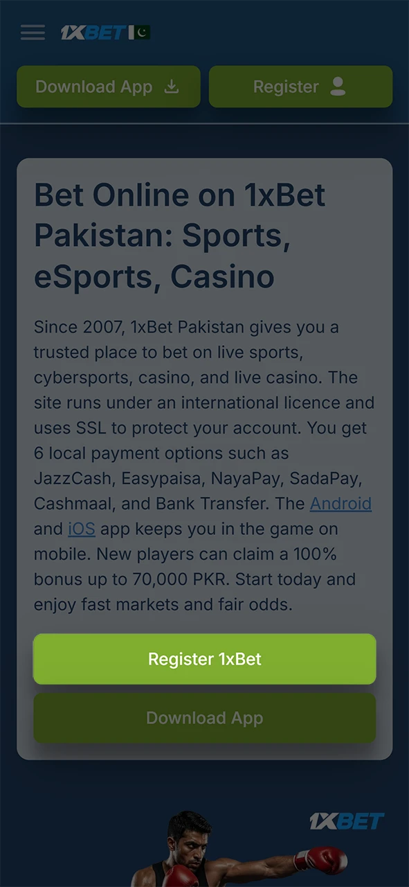 Use the official link to open the 1xBet registration form on the website.