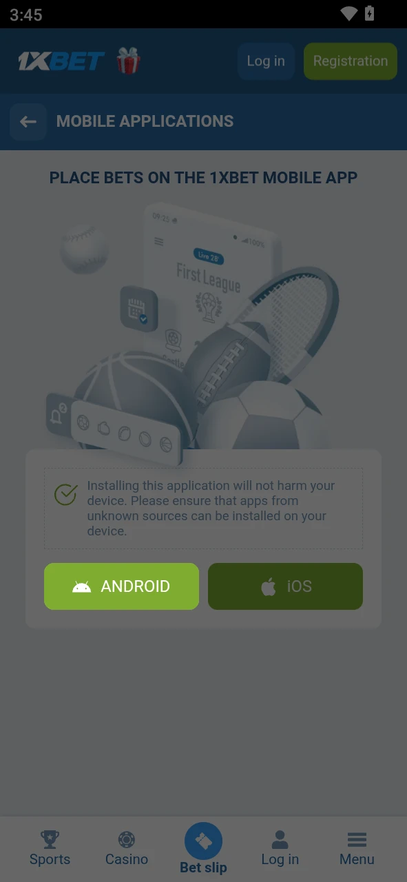 Click the button to start the 1xBet Mobile Android PWA installation.