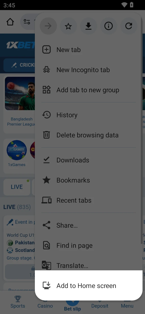 Access the 1xBet mobile web version to enjoy betting as a PWA.