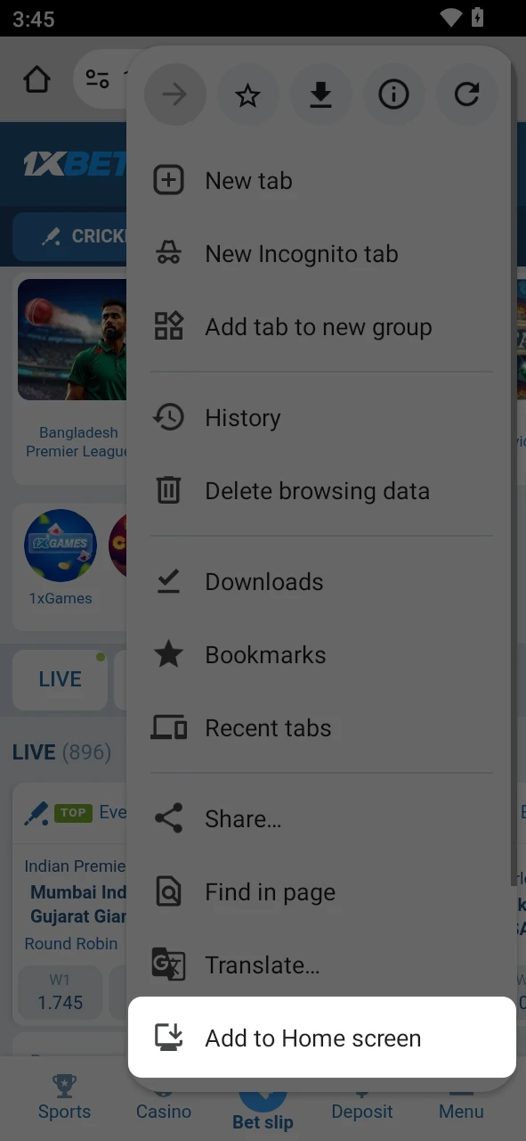 Use the web version of the 1xBet mobile site for Android devices.