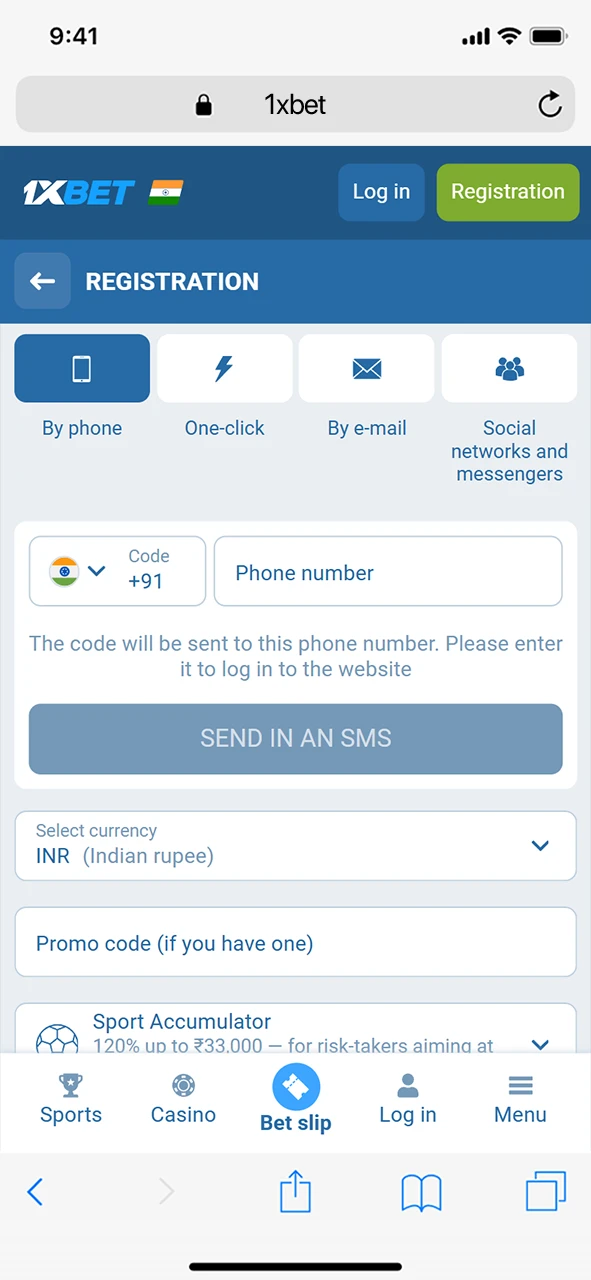 Register an account via the 1xBet mobile PWA for iPhone users.