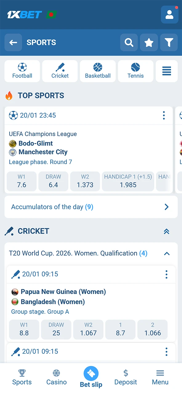 Wager the 1xBet registration bonus funds on your favorite sports markets.