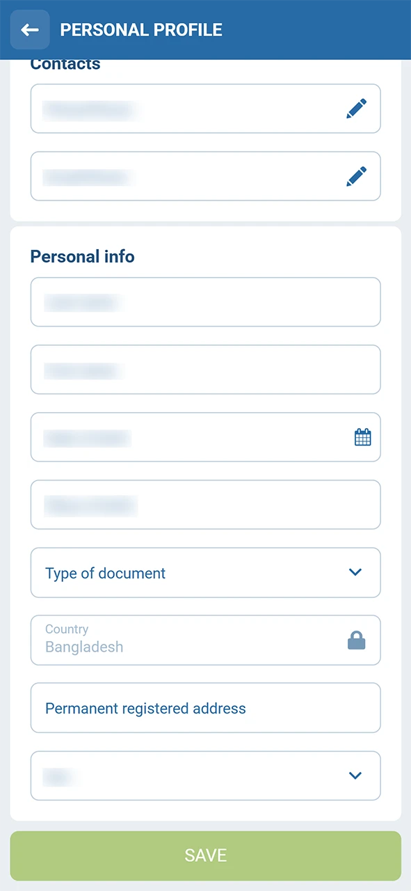 Fill in your profile details to start the 1xBet registration verification.