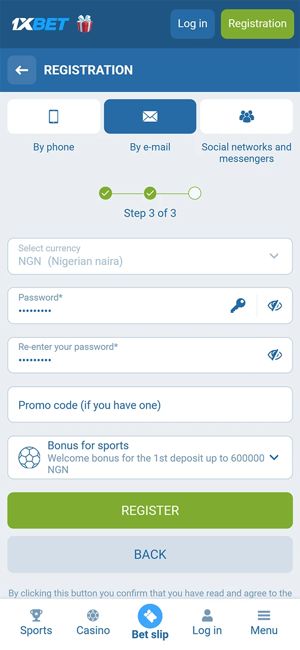 Confirm your 1xBet registration to access all features of the site.