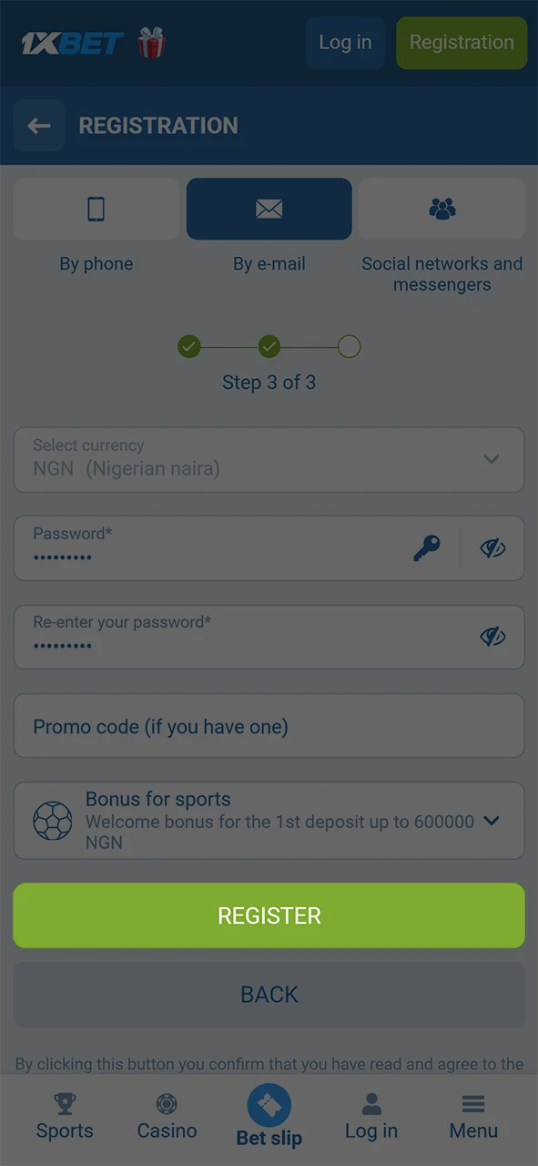 Finish the registration steps at 1xBet and start winning today.