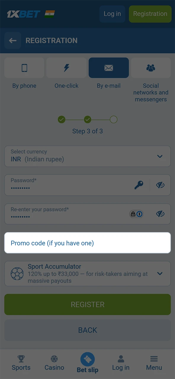 Confirm your age and accept the terms for 1xBet online betting.