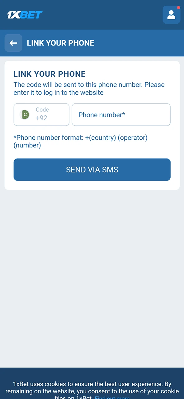 Complete the contact check by verifying your phone and email on the 1xBet platform.